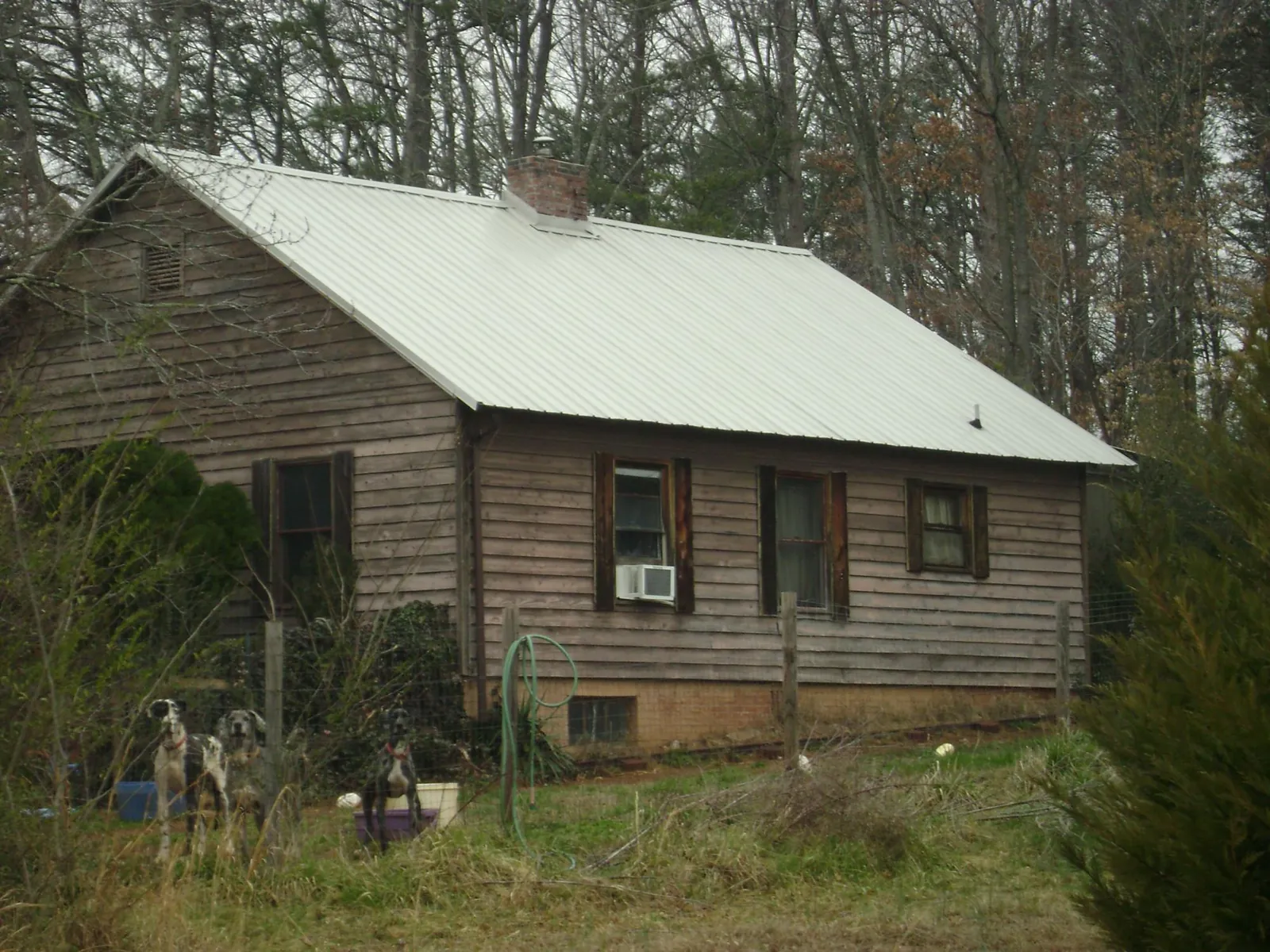 White metal roof on an old wood sided farmhouse, from a Asphalt Shingle Roof Repair job in North Ridgeville